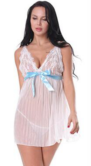 F5251-1 Sheer Babydoll with Satin Trim